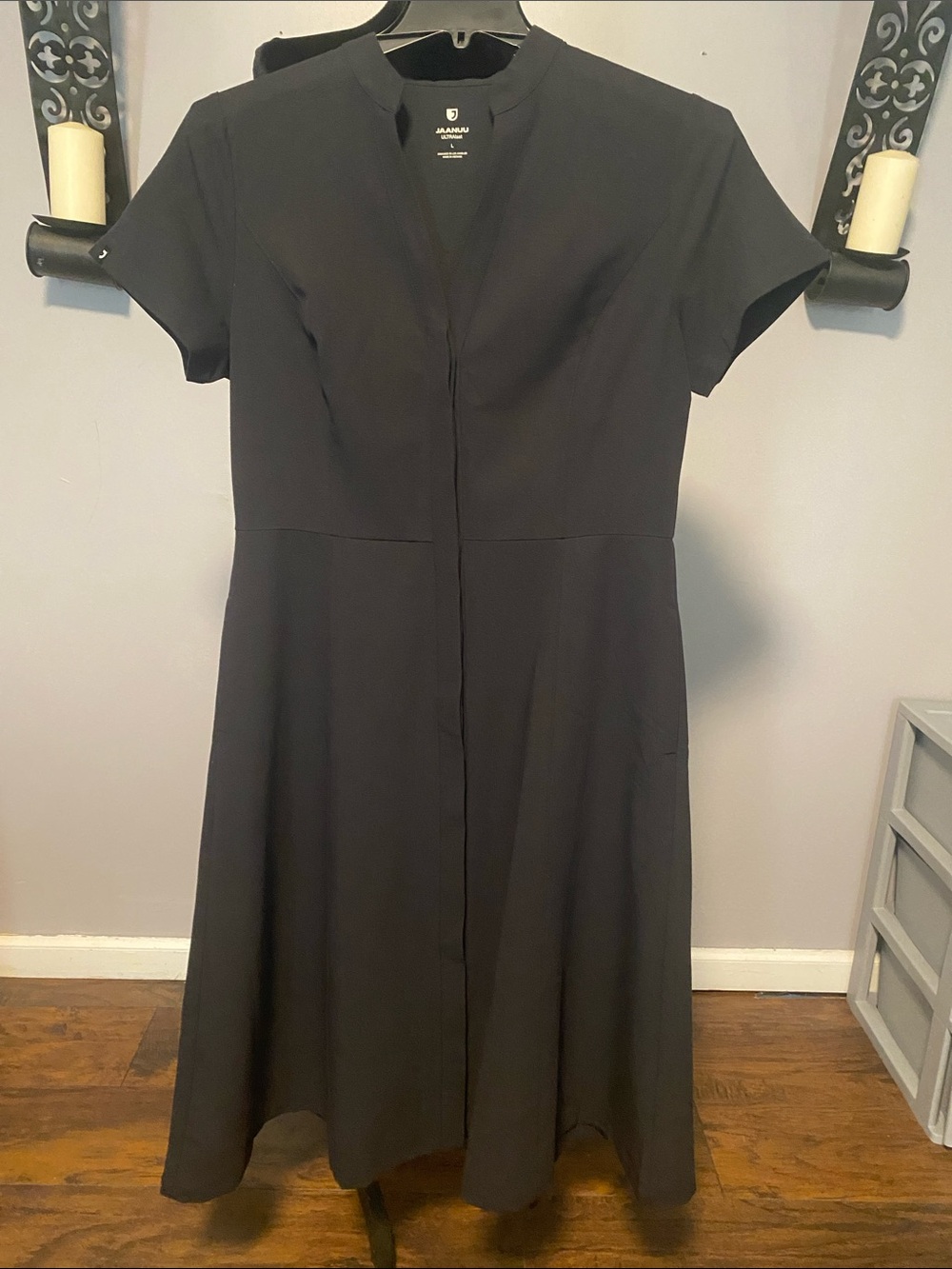 Jaanuu Black Short-Sleeve Midi Fit-and-Flare Dress
